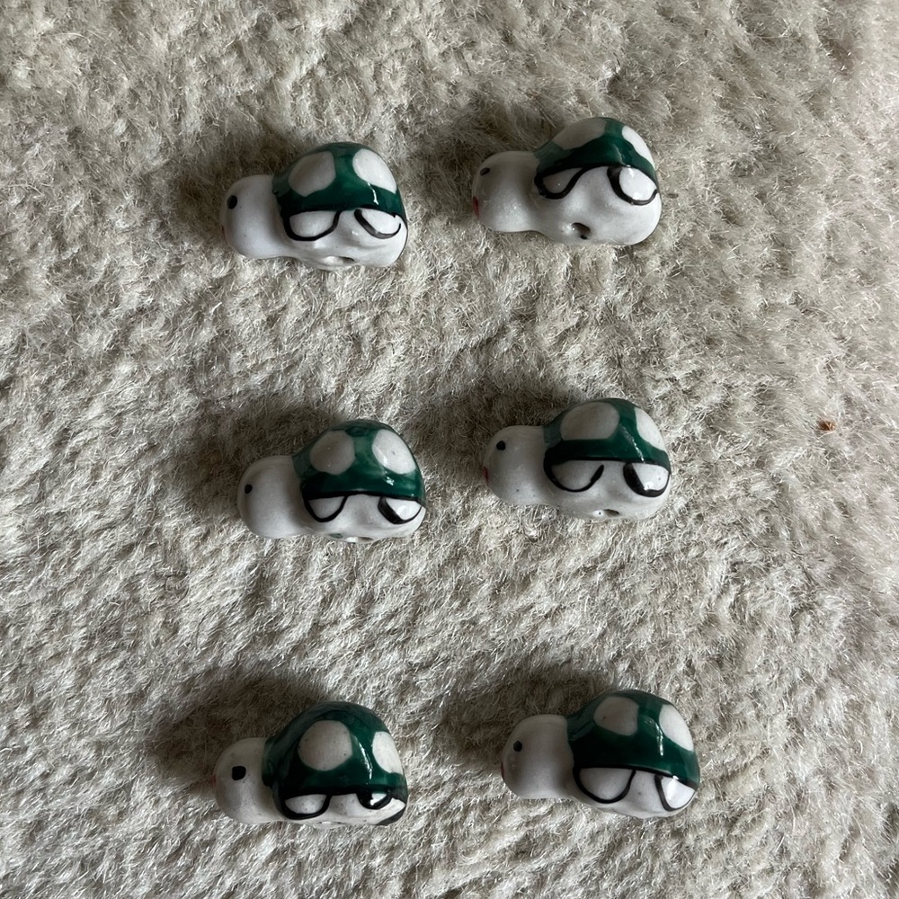 6 Hand Painted Ceramic Turtle Beads